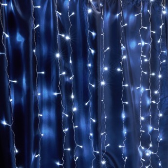 Светодиодная гирлянда FERON CL18 занавес 1,5*1,5м + 3м 230V 5000К , c питанием от сети, эффектом стробов, прозрачный шнур